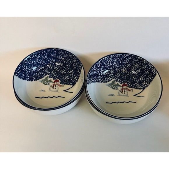Thomson Snowman, Soup/Cereal Bowl set of 4, Blue Speckles, Snowman/Center - Picture 5 of 11